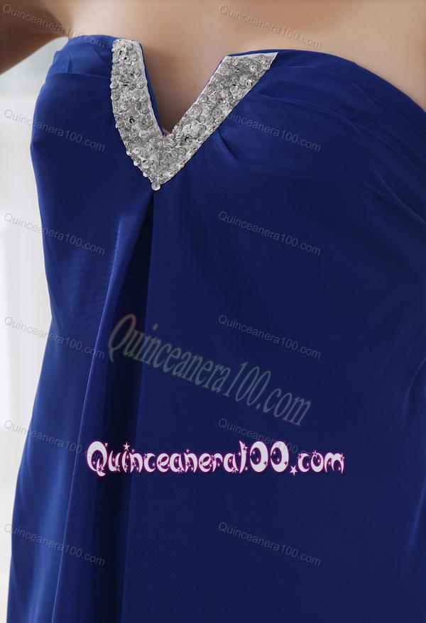 Empire Strapless Blue Mini-length Chiffon Dama Dresses with Beading