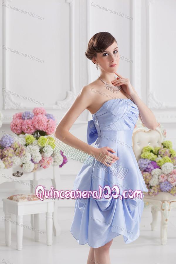 Lavender Strapless Short Taffeta Dresses for Dama with Bowknot