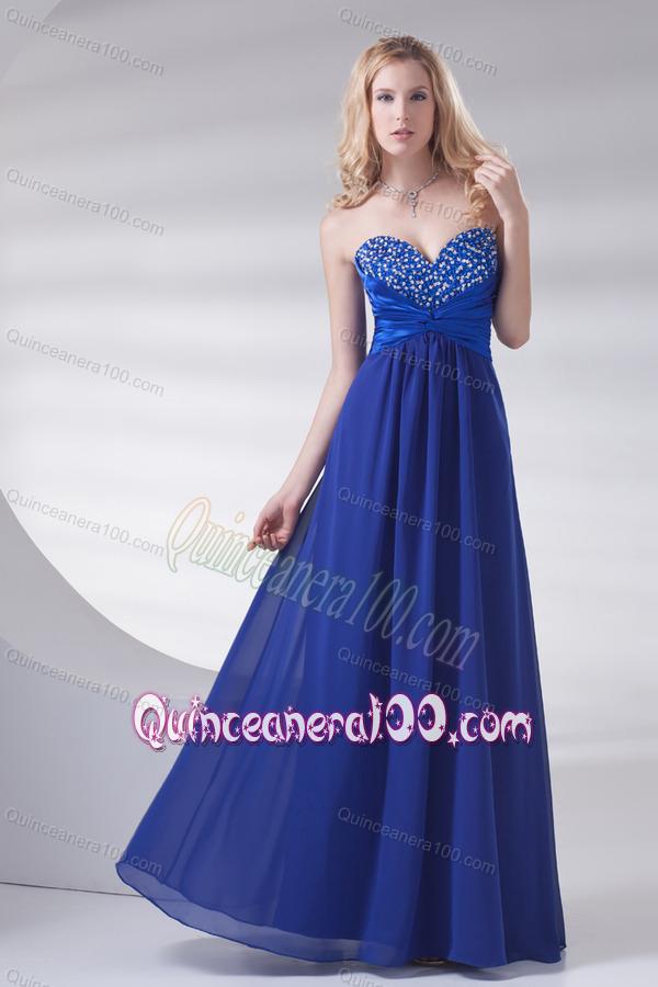 Royal Blue Sweetheart Beading and Ruching Dama Dresses with Long