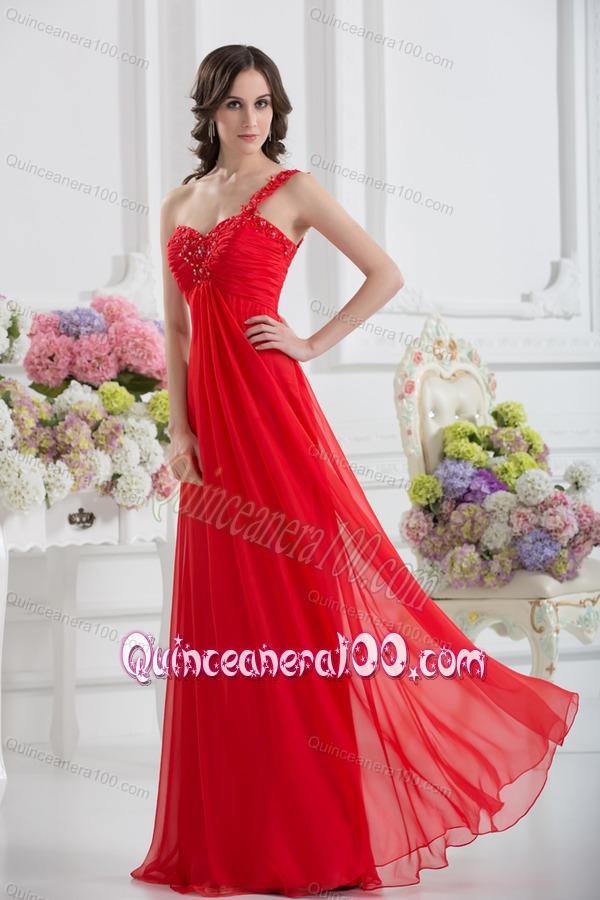 Sweetheart One Shoulder Empire Beading Red Dama Dresses