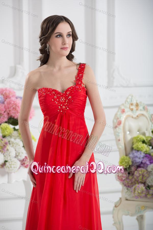 Sweetheart One Shoulder Empire Beading Red Dama Dresses