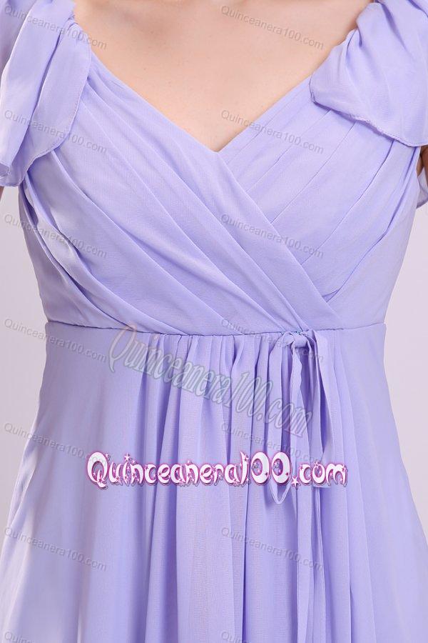 2013 Empire Cap Sleeves Lavender Ruching Dresses for Dama