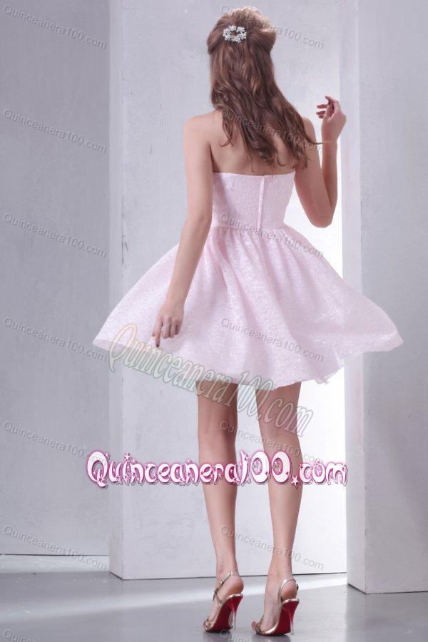 Baby Pink A-line Strapless Dresses for Dama with Mini-length