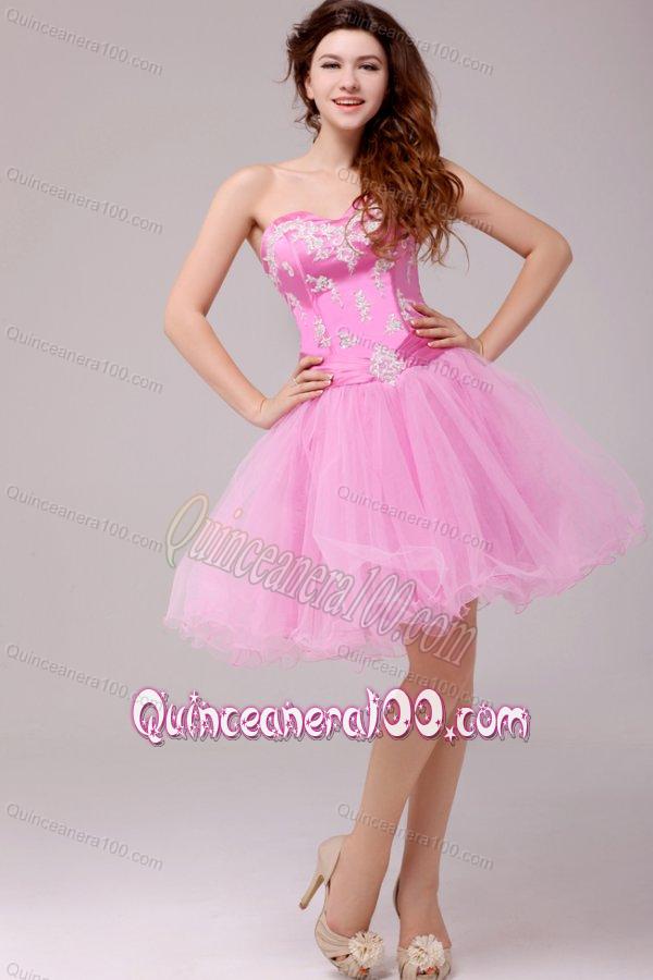 Princess Rose Pink Sweetheart Appliques Short Dresses for Dama
