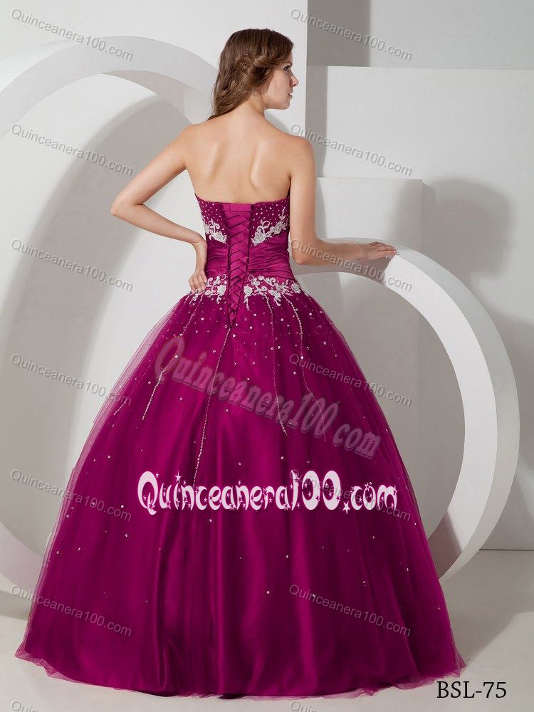 Strapless Fuchsia Appliques and Beading Quinceanera Dresses