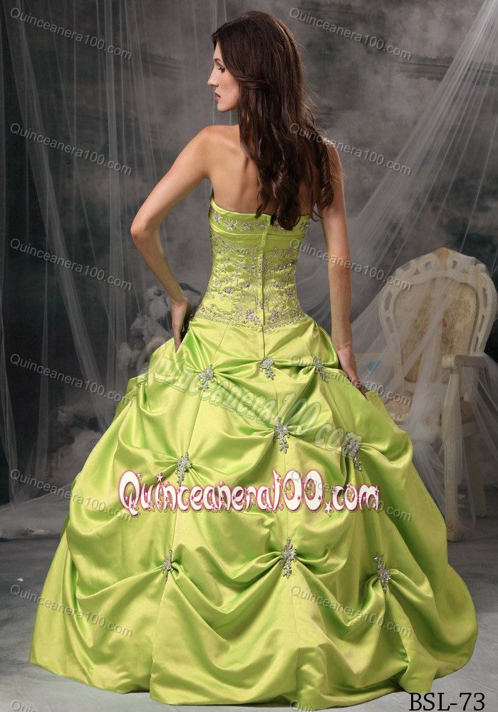Beading and Pick-ups Strapless Yellow Green Quinceanera Dress