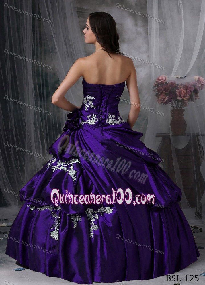 Strapless Purple Quinceanera Dress with Appliques and Pick-ups