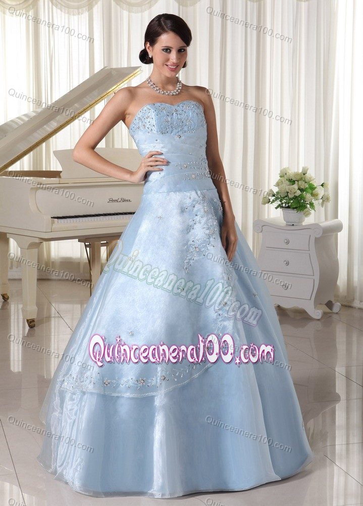 A-line Sweetheart Embroidery and Beading Baby Blue Sweet 15 Dresses