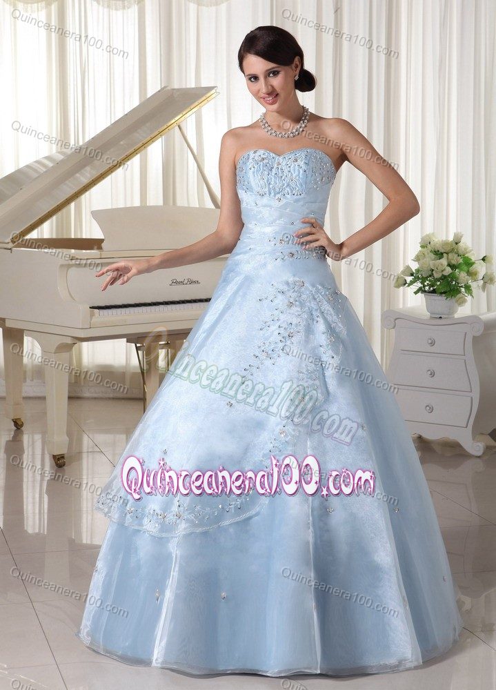 A-line Sweetheart Embroidery and Beading Baby Blue Sweet 15 Dresses