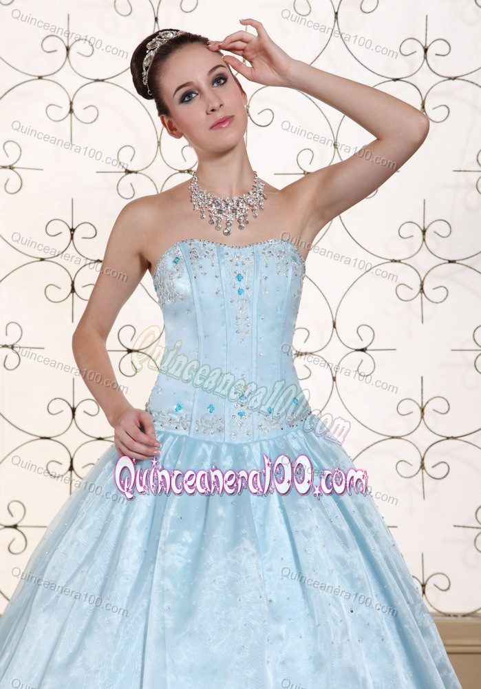 Quinceanera Dress Strapless with Embroidery and Beading in Baby Blue