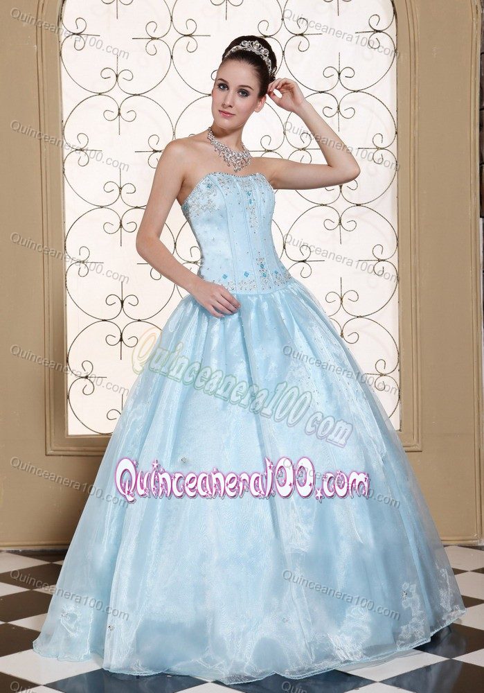 Quinceanera Dress Strapless with Embroidery and Beading in Baby Blue