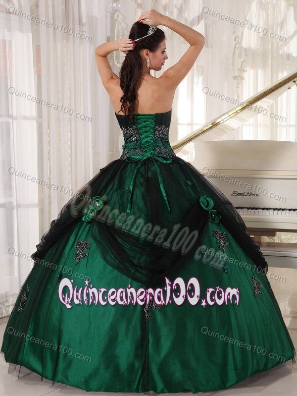 Dark Green Strapless Beading and Appliques Quinceanera Gowns