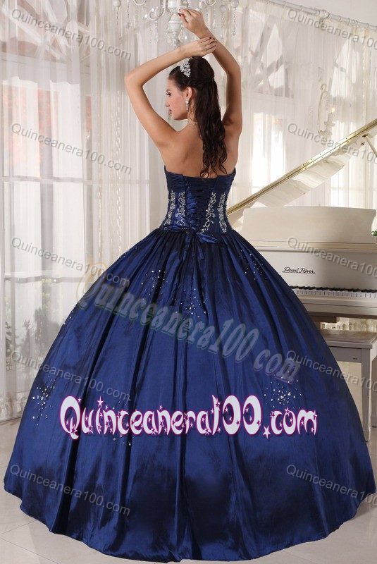 Strapless Embroidery and Beading Navy Blue Quinceanera Dress