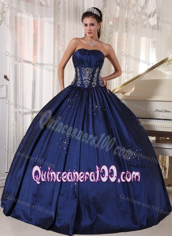 Strapless Embroidery and Beading Navy Blue Quinceanera Dress