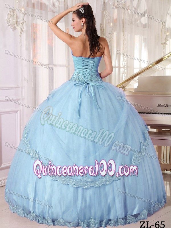 Sweetheart Light Blue Beading Appliques Quinceanera Dress