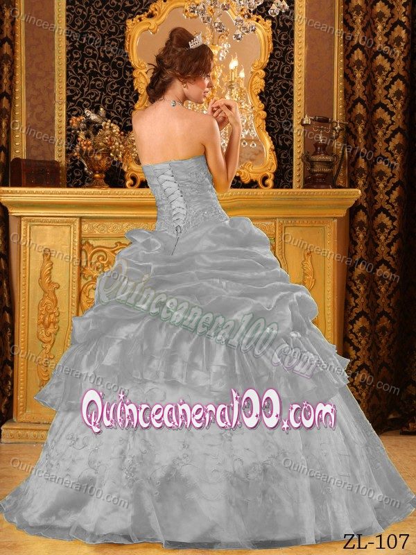 Gray Ball Gown Strapless Floor-length Appliques Sweet 15 Dresses
