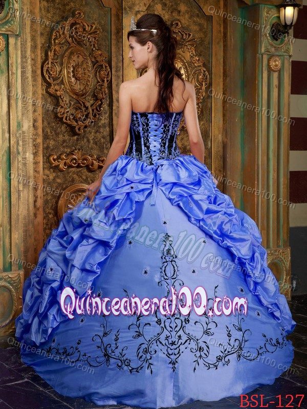 Blue Strapless Embroidery and Pick-ups Sweet Sixteen Dresses