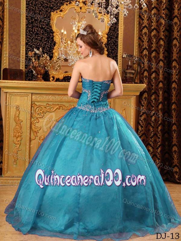 Sweetheart Floor-length Appliques Teal Ball Gown Quinces Dresses