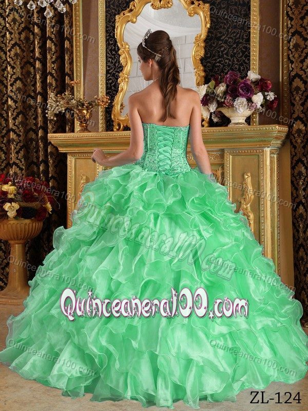 Ball Gown Dresses For 15 Sweetheart Ruffles in Apple Green
