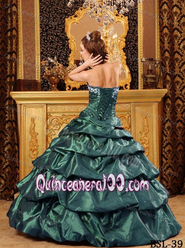 Pretty Green Appliques Sweetheart Quinceanera Dress with Pick-ups