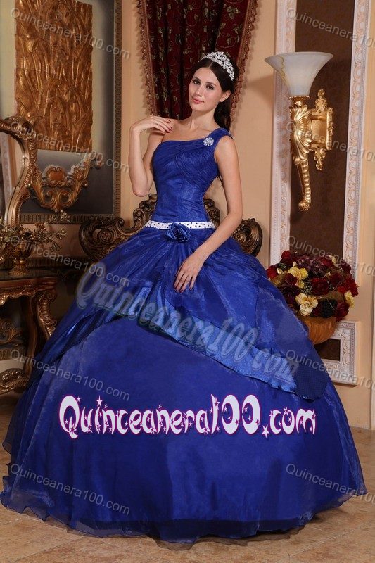 One Shoulder Royal Blue Floor-length Beading Quinceanera Dress Designer