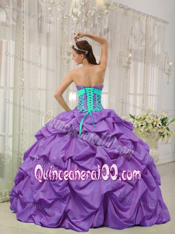 Purple Beaded Sweetheart Taffeta Pick-ups Quinceanera Gowns Dresses