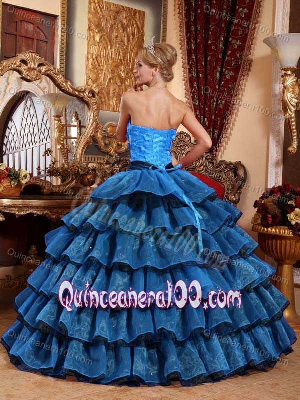 Hand Made Flowers Multi-color Strapless Organza Layers Quinceanera Dress