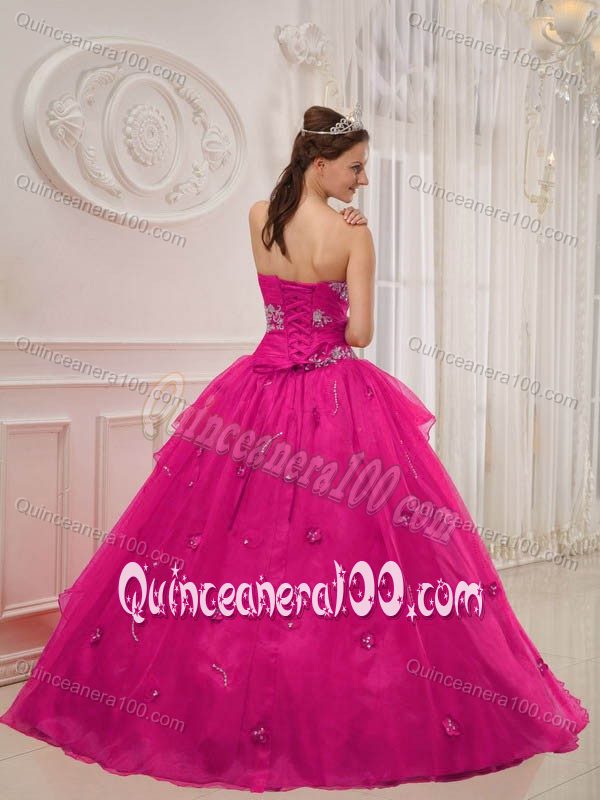 Appliques and Layers Hot Pink Taffeta and Organza Quinceanera Dress