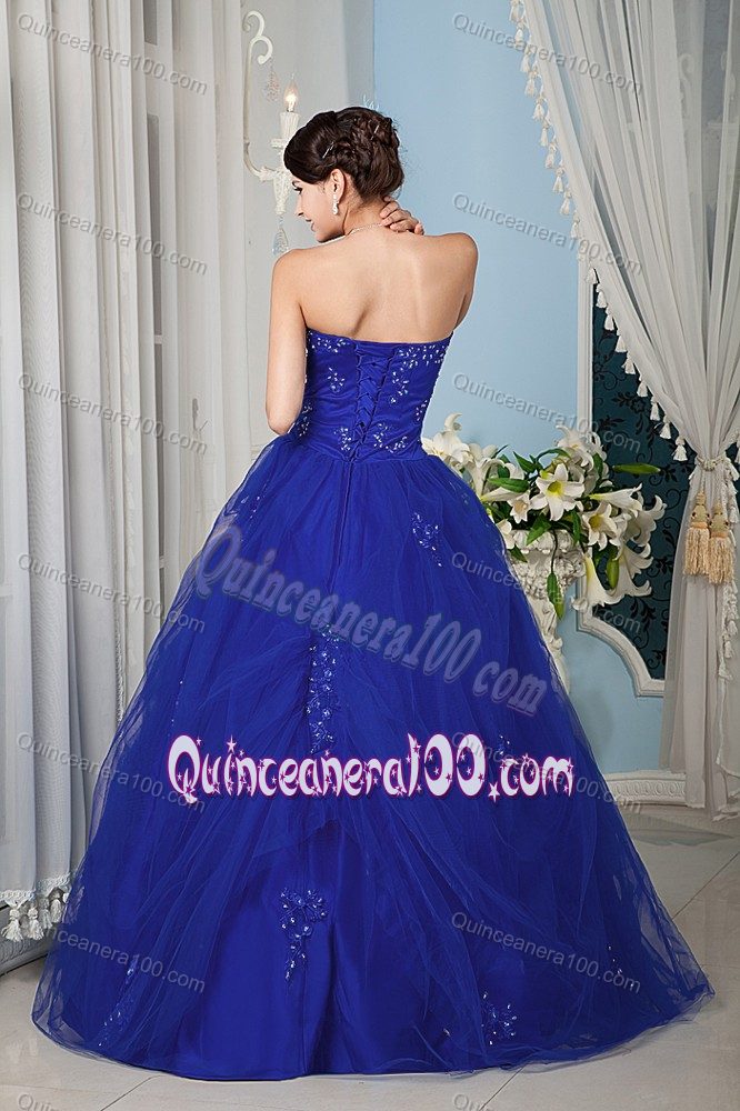 Blue Princess Strapless Beading Quinceanera Dress Made in Tulle