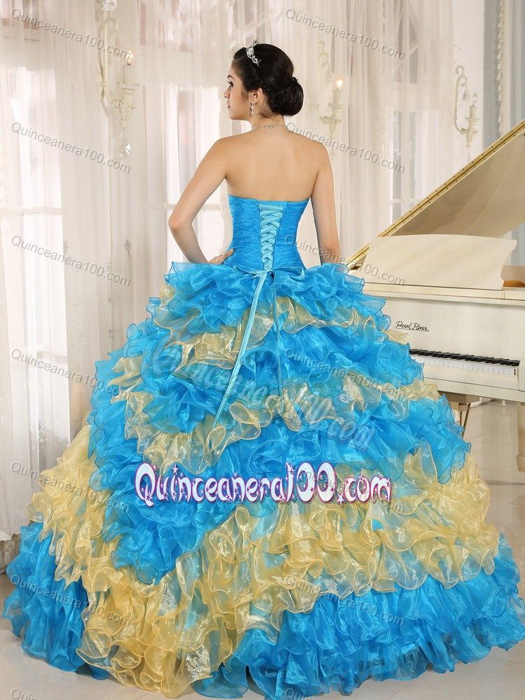 Stylish Multi-color 2014 Hilary Swank Quinceanera Dress with Appliques and Ruffles