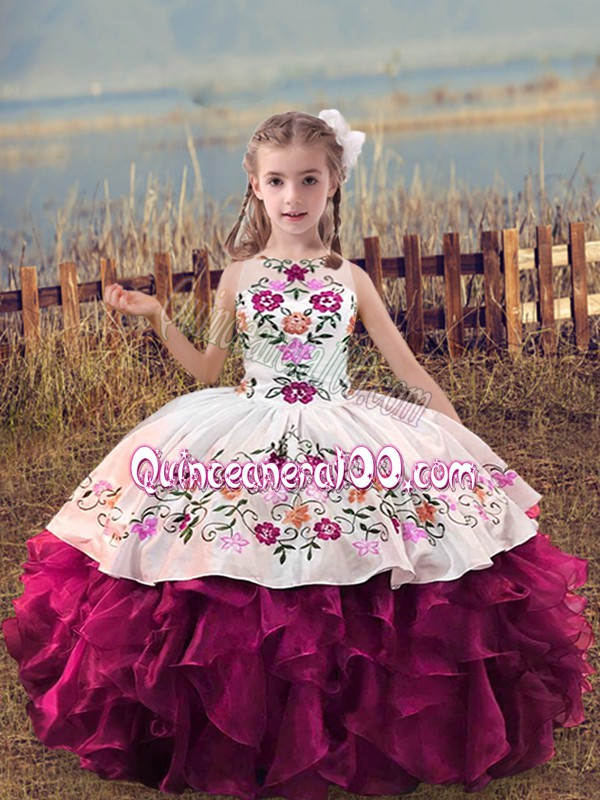 Dazzling Sleeveless Embroidery and Ruffles Lace Up Little Girls Pageant Dress Wholesale