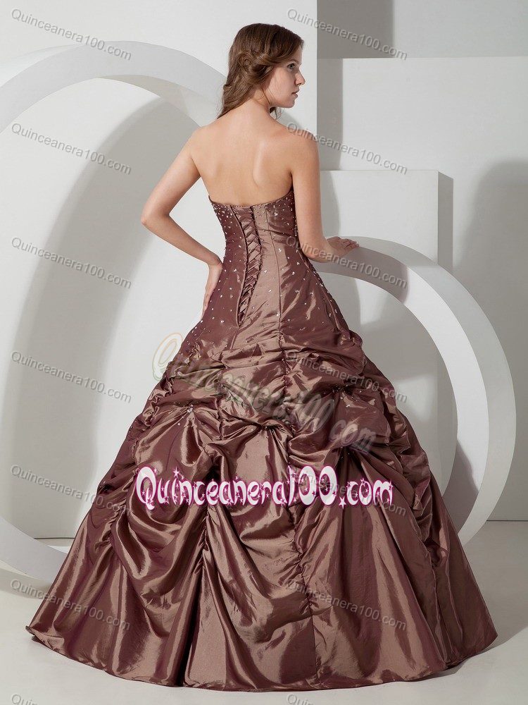 Brown Pick-ups and Ruching Quinceanera Dress with Beading Bust
