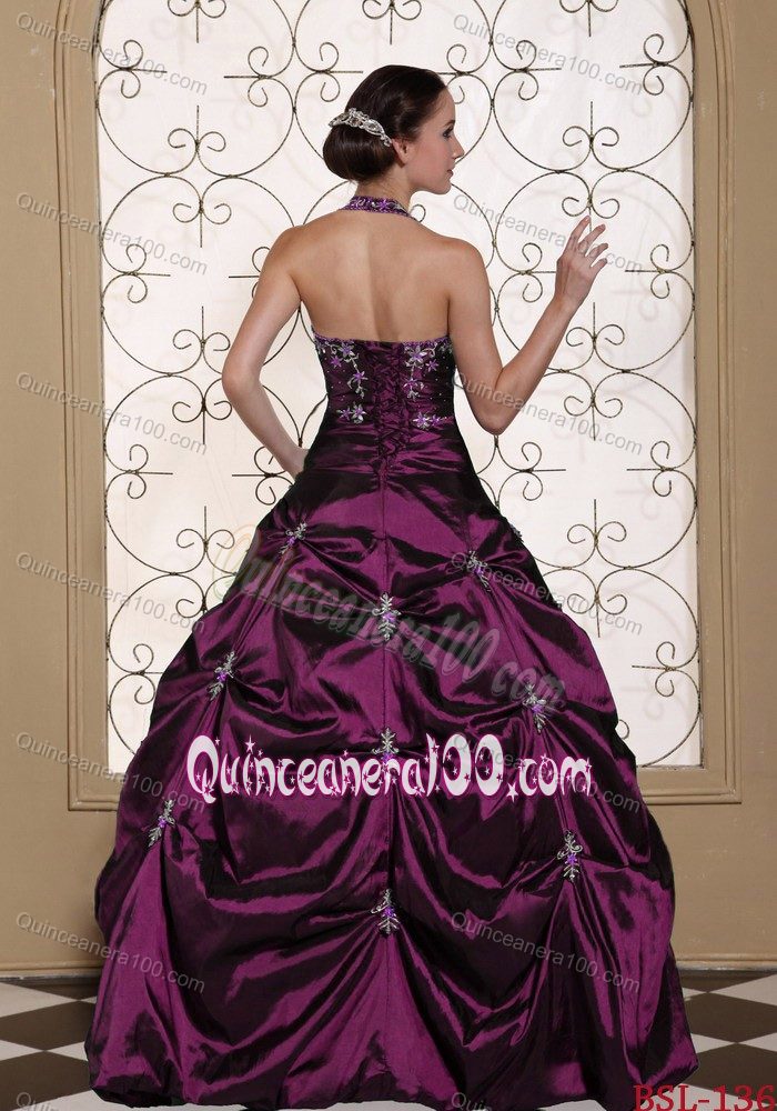 Halter Top and Pick-ups Quinceanera Dress with Beading Embroidery