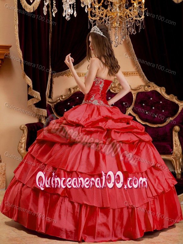 Coral Red Layered Ruffles Appliques Dresses For a Quince with Corset