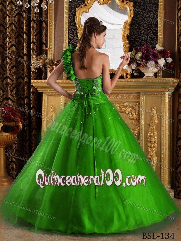 The Best one Shoulder A-line Beaded Green Sweet Sixteen Dresses