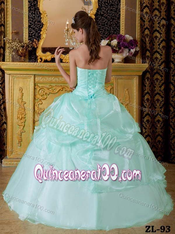 New Style Organza Appliqued Apple Green Quinceanera Dresses