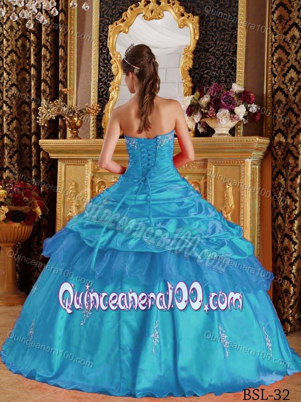 Classy Aqua Blue Sweetheart Floor-length Appliqued Quinceanera Dress
