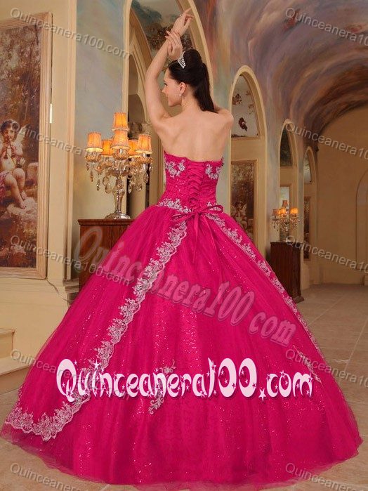 Embroidery Hot Pink Ball Gown Sweetheart Quinceanera Dresses