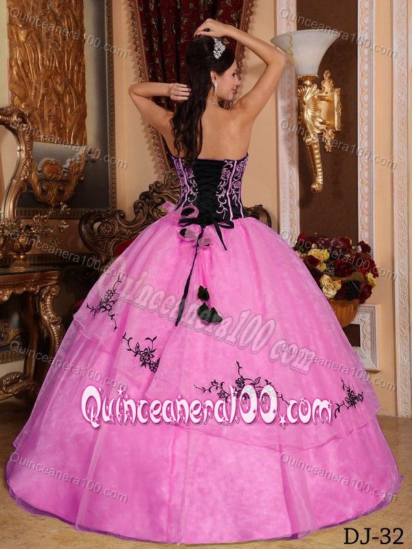 Impressive Corset Back Rose Pink Sweet 16 Dress with Embroidery