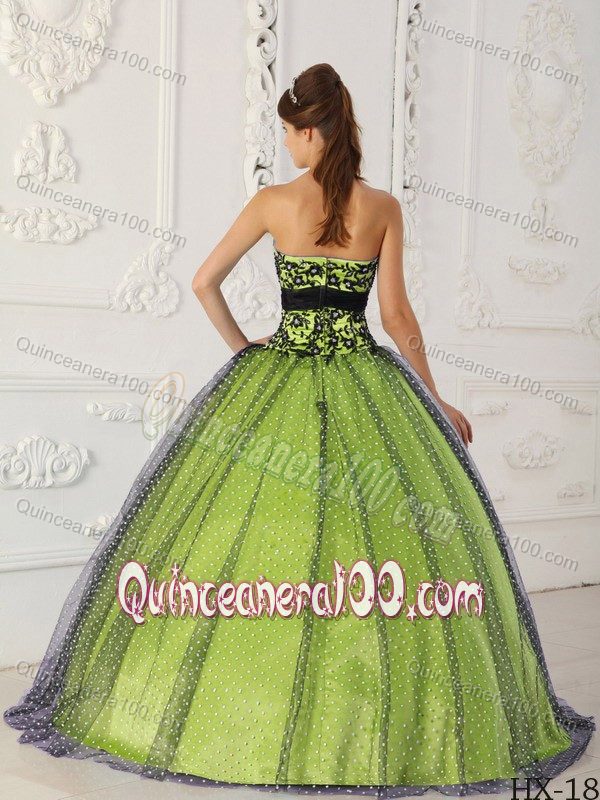 Black and Spring Green Quinceanera Party Dress with Appliques