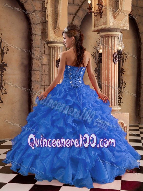 Impressive Blue Quinceanera Gown Dress with Beading and Ruffles