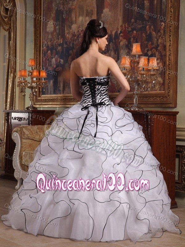 Customer Made White and Black Zebra Print Ruffled Dresses of 15
