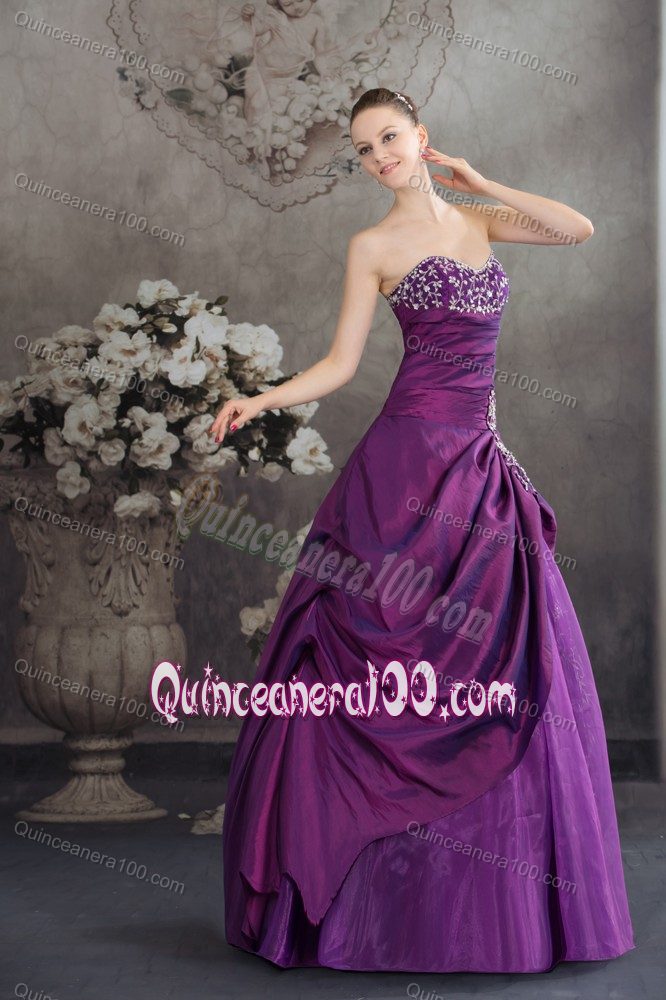 Sweetheart Purple Sweet 15 Dress with Embroidery and Beading