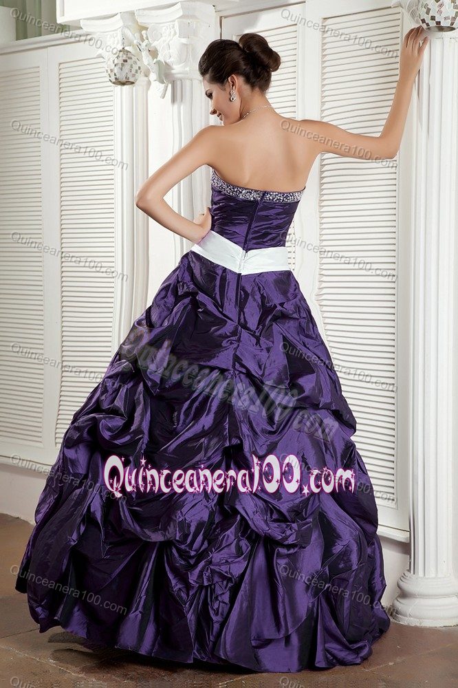 Elegant Purple Ball Gown Sweetheart Taffeta Sash Dress for Quince