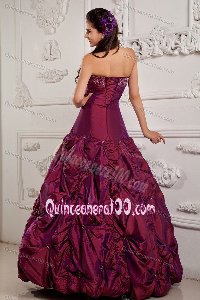 Wine Red Ball Gown Strapless Beading Embroidery Dresses for 15