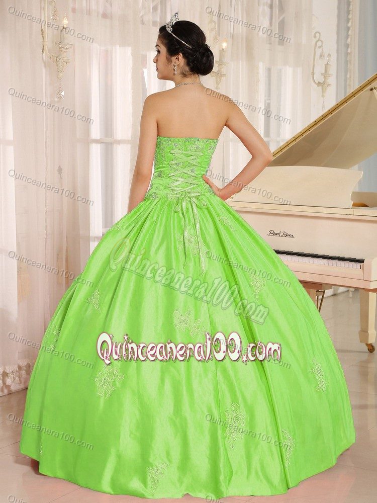 Spring Green Sweetheart Pleated Embroidery Beading Quince Dresses