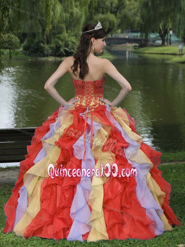 New Colorful Strapless Appliques and Ruffles Sweet 15 Dresses