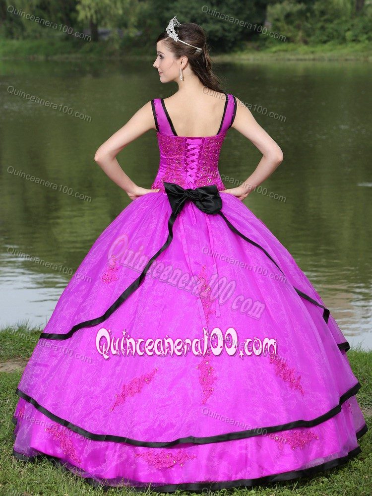 Popular Fuchsia Long Sleeves Appliques Dress for Sweet 15
