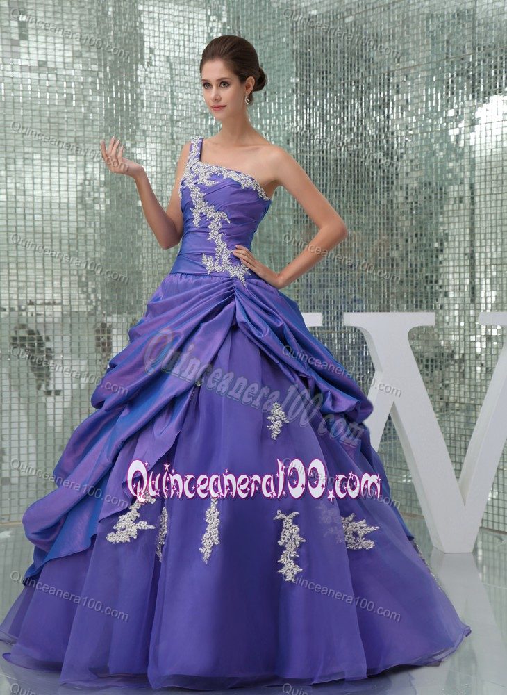 Purple One Shoulder Taffeta Quinceanera Dresses with Appliques