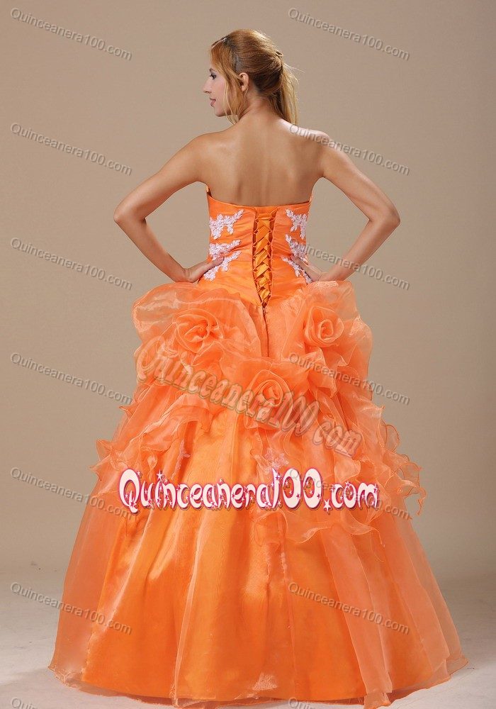 Orange Hand Made Flowers Quinceanera Dresses with Appliques